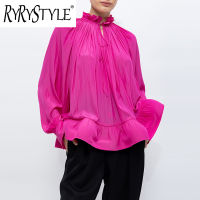 RYRYSTYLE เสื้อเชิ้ตแขนยาวสำหรับผู้หญิง,สีทึบ2023ฤดูใบไม้ร่วงใหม่เสื้อลำลองแฟชั่นแบบเรียบง่าย