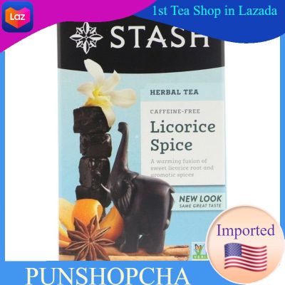 ชา Stash Tea, Herbal Tea, Licorice Spice, Caffeine Free, 20 Tea Bags​ ชาสมุนไพร​ ชาเพื่อสุขภาพ