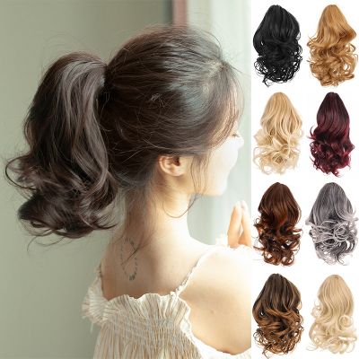 【jw】✤❁ Synthetic Clip-on Ponytails Wavy Hairpiece for Wigs Clip on Hair Extensions Drawstring Ponytail