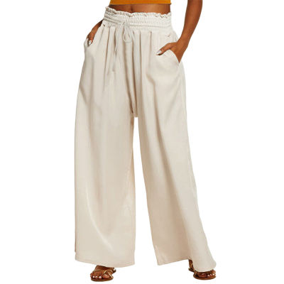 Soul Dancing-กางเกงขายาวทรงหลวมเอวสูงผูกเชือกกางเกงสีทึบขากว้างลำลองสำหรับผู้หญิงฤดูร้อน