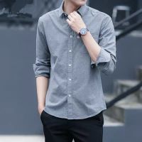 【5 Color】Men Button-Down Grey Shirts Work Formal Tops Business Shirt Casual Polo Shirt Mens Fashion Long Sleeve Shirt