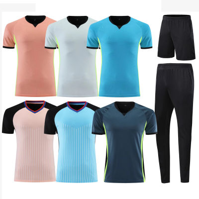 Professional Soccer Referee Uniform Men Turn-down Collar Football Referee Clothes Short Sleeve Judge Shirt Three Pockets Shorts