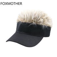 FOXMOTHER New Black White Golf Baseball Cap With Fake Flair Hair Sun Visor Fun Halloween Party Toupee Hats Mens Womens