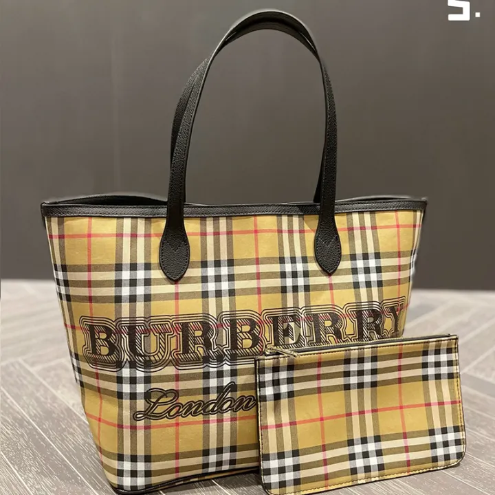 High-end Gift Box] Original Burberry Ladies Shopping Bag Classic Canvas Bag  Large Capacity Fashion Tote Bag Women's Bag 33*30CM | Lazada PH