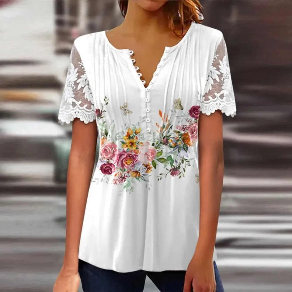 T Shirt Panlakad Pang Pormal Lace Tops For Women Suitable Trendy