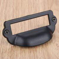 1pc Shell shape Antique Black Label Pull Frame Handle File Name Card Holder Furniture Cabinet Drawer Box Knobs 82x39mm w/screws