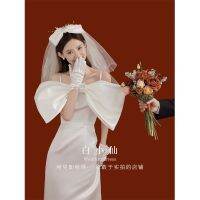 Photo studio theme photo white bow light wedding dress 2023 summer new elegant temperament forest simple female