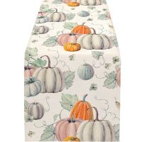 Fall Gray Pumpkin Table Runner, Autumn Thanksgiving Table Runners for Kitchen Dining Coffee or Indoor and Outdoor Home