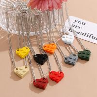 New Punk 2Pcs Heart Brick Couples Love Necklace For Lovers Women Men Lego Elements Friends Necklaces Valentines Gift Jewelry
