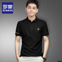 ปกพับเทรนด์ Romon POLO เสื้อยืด T เสื้อพิมพ์ลายแบบบางระบายอากาศสำหรับชายหนุ่มและวัยกลางคนเสื้อแขนสั้นหน้าร้อน