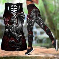 สไตล์ CW4ผู้หญิงแฟชั่นฤดูร้อน3D Gothic Dragon Combo ชุดพิมพ์เสื้อกล้ามและ Leggings สุภาพสตรี Plus ขนาดเสื้อ Vest