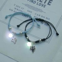 2 pcs/set of luminous couple bracelet cute cartoon charm jewelry adjustable elastic rope bracelet ladies and men 39;s lover gifts