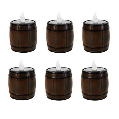 6 x Solar Sensor Candle Light Electronic Flickering LED Tea Light Flameless Barrel Lamp Party Wedding Camping Decors