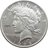 US 1928 1 One Peace Dollar Silver Plated America สำเนาเหรียญที่ระลึกสหรัฐอเมริกา Ww2 Liberty Moneda เหรียญสะสม-Pujeu