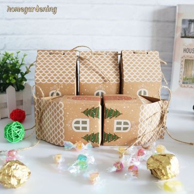 10pcs Kraft Paper Christmas House Candy Boxes Holiday Gift Candy Box
