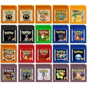 ตลับเกมซีรีส์ GBC Pokemon 16บิตเครื่องเล่นวิดีโอเกมการ์ดสีดำสีขาวเงินแท้97ทองแดง2สำหรับ GBC GBA