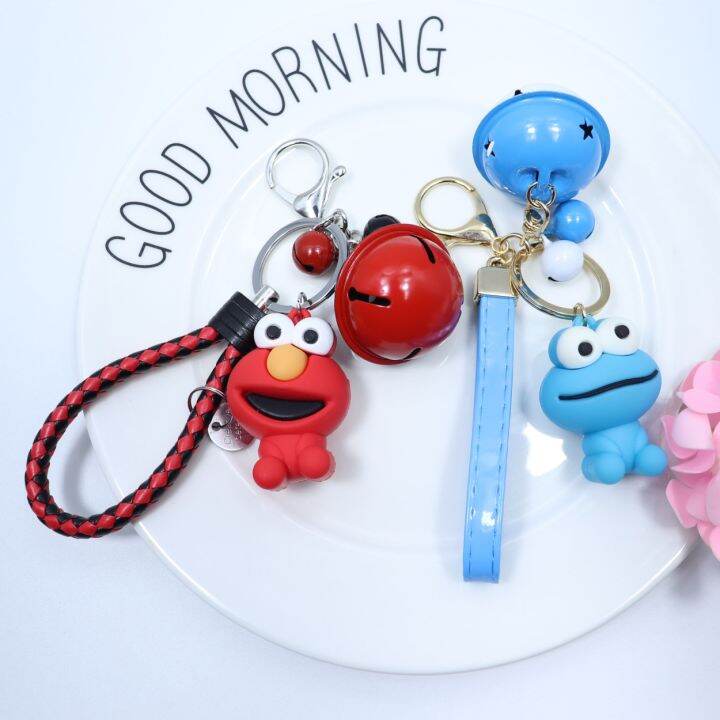 yf-cartoon-anime-sesame-street-keychain-cookie-pendant-keyrings-car-chain-buckle-with-bells-llavero