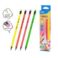 ดินสอ Deli U54600 Graphite Pencil ดินสอไม้ HB ทรง 3 เหลี่ยมสีนีออน แพ็ค 12 แท่ง