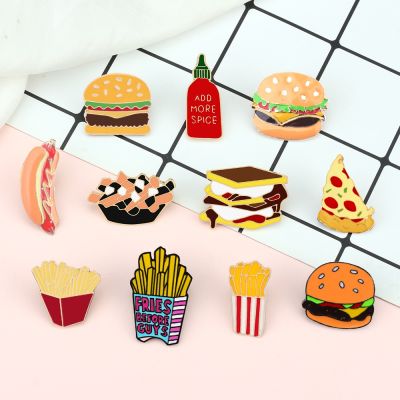 【YF】 Cartoon Foods Brooch French fries Hamburger Pizza Enamel Badge Sandwich Salad Hot Dog Lapel Pin Jewelry for Friend
