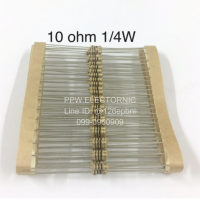 20ชิ้น 10 ohm 1/4W +-5% Resistor ตัวต้านทาน 10โอห์ม  1/4วัตต์ ค่าความผิดพลาด+-5%  ใหม่แท้คุณภาพดี อะไหล่อิเล็กทรอนิกส์