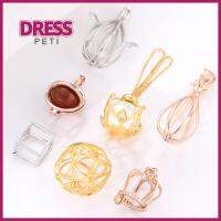 PETI DRESS สีเงินสี จี้ที่วางกรงลูกปัดหิน สีทอง เงินสเตอริ่ง925 จี้ที่ว่างเปล่า ของขวัญที่สร้างสรรค์ สามารถเปลี่ยนได้ จี้ที่วางหิน ผู้หญิงผู้ชาย