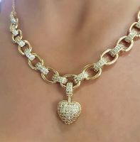 Luxury Full Cubic Zirconia Heart shape Pendant Necklace for women Gold Color High Quality Chain Necklace sparking Fine Jewelry