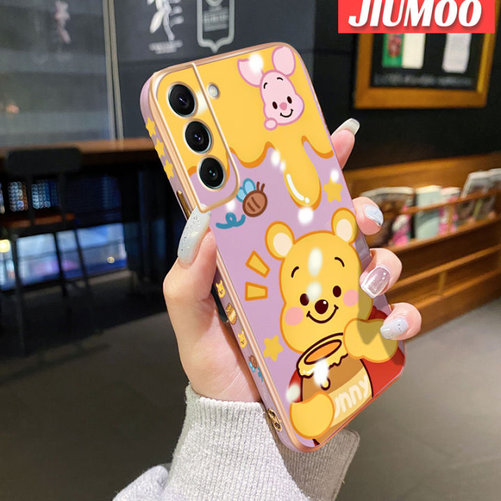 jiumoo-เคสปลอกสำหรับ-samsung-galaxy-s21-plus-s21อัลตร้าเคสลายการ์ตูนน่ารักวินนี่ช้อนส้อมมีดหมีพูห์ซิลิโคนนิ่มเคลือบหรูหราขอบสี่เหลี่ยมเคสกันกระแทกกรอบหลังเคสกันกระแทกกล้อง