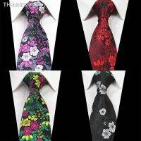 ┇ﺴ Ricnais Classic 7cm Floral Mens Ties Red Bule Silk Jacquared Necktie Suit Women Business Wedding Party Ties Gifts Accessories