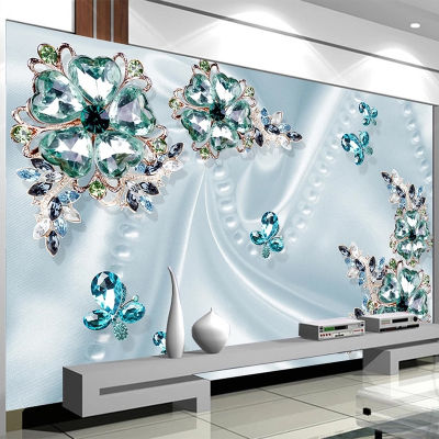 [hot]Custom Any Size Mural Wallpaper 3D Stereo Green Crystal Flowers Luxury Wall Painting Living Room TV Sofa Bedroom Papel De Parede