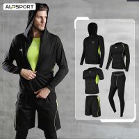 ALP MS 5 pcs/set Quick Dry Tracksuit For Men Gym Fitness Compression Sports Suit Clothes Running Jogging Exercise Sportswear For Outdoor Basketball Attire Sets