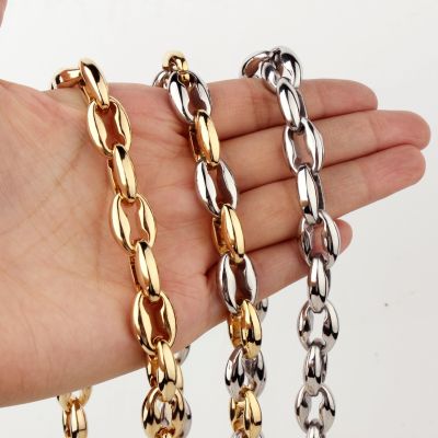 【CC】 7 quot;-40 quot; Top 6.5/7.5/12mm 316L Men Gold Color Beads Chain Necklace or