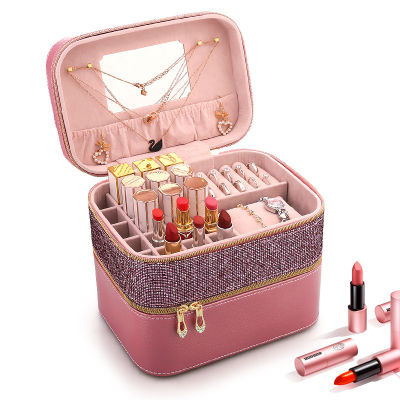 High-end Dustproof Cosmetics Storage Bag Portable Jewelry and Cosmetics Mirror Suitcase Organizer Storage Lipstick Storage Box