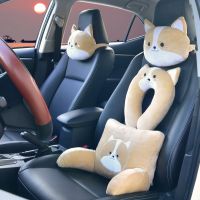 Cute Corgi Shiba Inu Car Neck Pillow Cartoon Head Headrest Travel Cushion Seatbelt Shoulder Pads Covers Rearview Mirror Cover