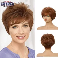 Short Synthetic Natural Wave Wigs Female Hair Pixie cut Puffy Red Black Brown Wig For Women Heat Resistant Wig Wig  Hair Extensions Pads