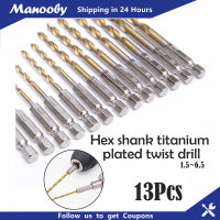 Manooby สว่านเคลือบไทเทเนียมชุดบิตเกลียวHSS Bits 1/4 Hex Shank 13ชิ้น