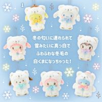 12ซม. ใหม่ Sanrio Kawaii ชุดหมีขาว Kuromi Melody Cinnamoroll ตุ๊กตาผ้ากำมะหยี่พวงกุญแจรถจี้อะนิเมะของขวัญ