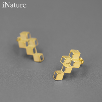 INATURE New Trendy Geometric Square Shape Stud Earrings 925 Sterling Silver Handmade Jewelry Gift