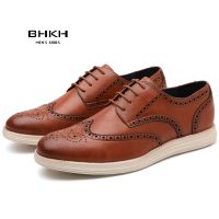 BHKH 2022 Autumn Genuine Leather Men Dress Shoes Fashion Lace-up Man Casual Shoes Smart Business Work Office Footwear Lightweig