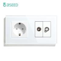 [HOT GELLXKOWOIGHIO 527] BSEED EU Standard Wall Power Socket TV Satellite Port With 16A Outlet Plug Antenna โทรทัศน์แผงกระจกคริสตัล250V