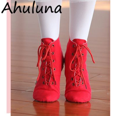 รองเท้าผ้าใบชุดเต้นรำสมัยใหม่ของผู้หญิงรองเท้าแจ๊สสำหรับเด็กผู้หญิง,รองเท้าผ้าใบผูกเชือกสีดำสีแดง DS02301ผู้หญิง