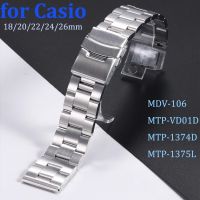 ♈◎▼ Solid Oyster สายนาฬิกาสำหรับ CASIO MDV-106 MTP-VD01D MTP-1374D MTP-1375L สายนาฬิกาปลายตรง 316L สร้อยข้อมือสแตนเลส