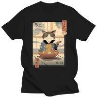 Cat Eating Ramen Ukiyo E Print Mens Tshirts Creative Round Neck Tshirt Sports Oversize Short Sleeve Fashion Soft T Shirt Man XS-6XL