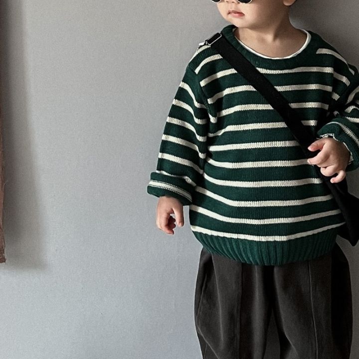 spring-autumn-childrens-sweater-korean-girls-boys-knitted-stripes-vintage-crewneck-pullover-tops-baby-sweater-clothes