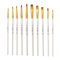 [Kiki tool store] 5Pcs Artist Paint Brush Set Nylon Bristles Watercolor Acrylic Oil Painting Slant Flat Round Pointed Pen Tip Wood Handle