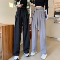 Casual Tie Straight Wide Leg Trousers for Women High Waist Drape Suit Pants