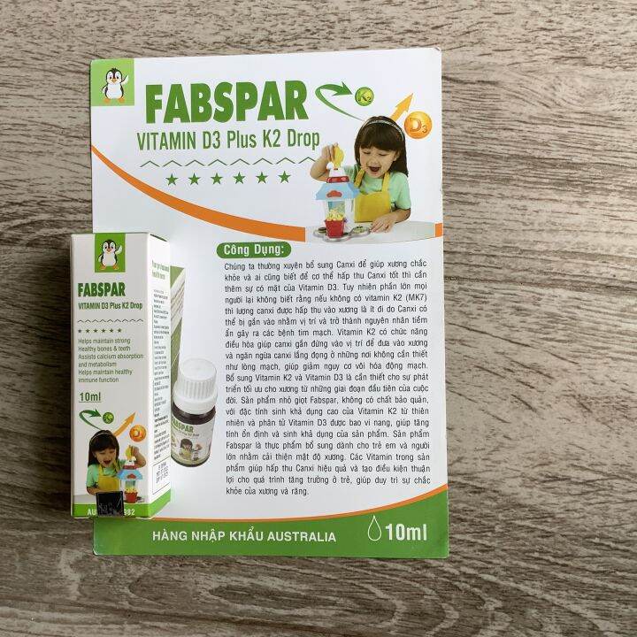 Product image (Kèm quà tặng từ shop) Vitamin D3K2 Fabspar tăng hấp thụ canxi vào xương, giúp bé