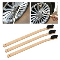 3 Pcs Long Handle Car Rim Hub Cleaning Brush Multifunctional Bamboo Handle Brush Cleaning Brush Tyre Brush Wheel Cleaning Brush