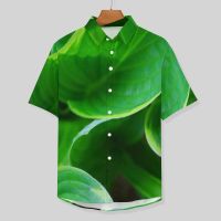 สีเขียวใบเสื้อชายหาด Hosta พืชพิมพ์ฮาวายเสื้อลำลองผู้ชายแฟชั่นเสื้อแขนสั้นเสื้อผ้าขนาดบวก4XL