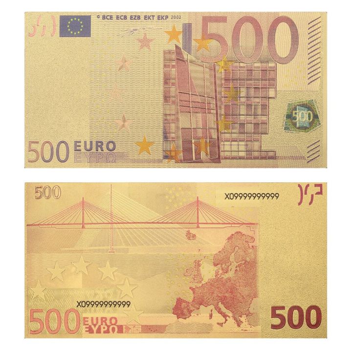 ธนบัตรทองคำชุบ24k-กระดาษคัดสำเนาเงิน500งานฝีมือธนบัตรยูโรของตกแต่งบ้าน