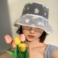 HOT★Daisy Sun หมวกฤดูร้อนผู้หญิง MODE Korea ฤดูร้อน Breathable Sunshade หมวก Daisies Daisy ผ้าพันคอปานามา Topi Bucket